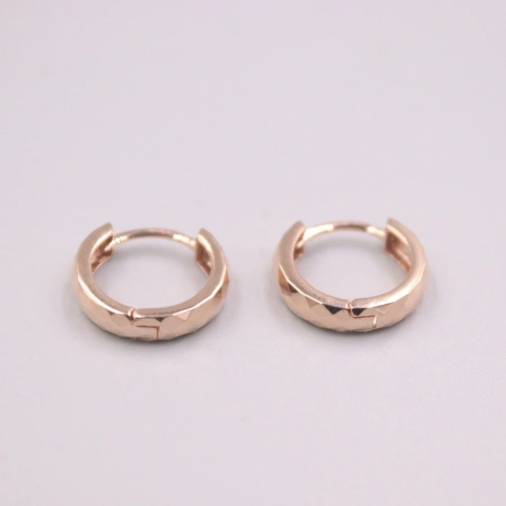 

Real Pure 18K Rose Gold Earrings Carved Faceted Cut Hoop Earrings 2g For Woman Gift