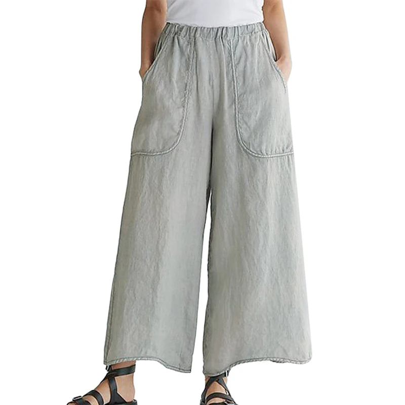 Женские Модные хлопковые и льняные свободные широкие брюки 2019 новые женские с