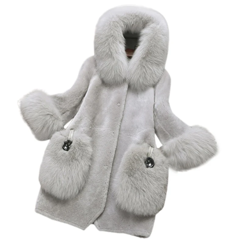 

Women Fur Coat Office Lady Solid Color Plus Size Warm Sheep Shearling Blends Jacket Female Thicken Winter Outwear