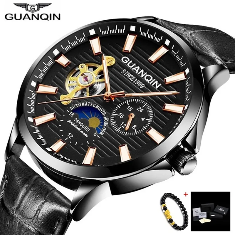 GUANQIN Tourbillon автоматические часы мужские лучший бренд класса люкс механические Moon