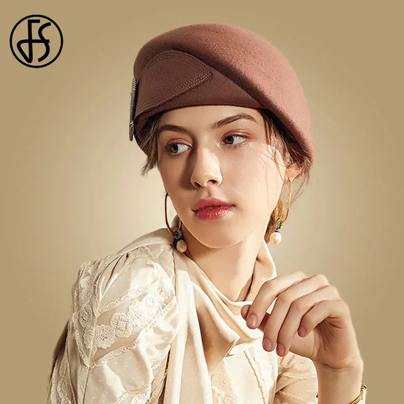 Light Brown Fedoras FS Для женщин с широкими полями шерстяная фетровую красные, черные фетровая шляпка шерстяная Шапки с плоским верхом Женская шляпка-берет фетровые модные вечерние церкви Повседневное шапки - Цвет: Light Brown Fedoras