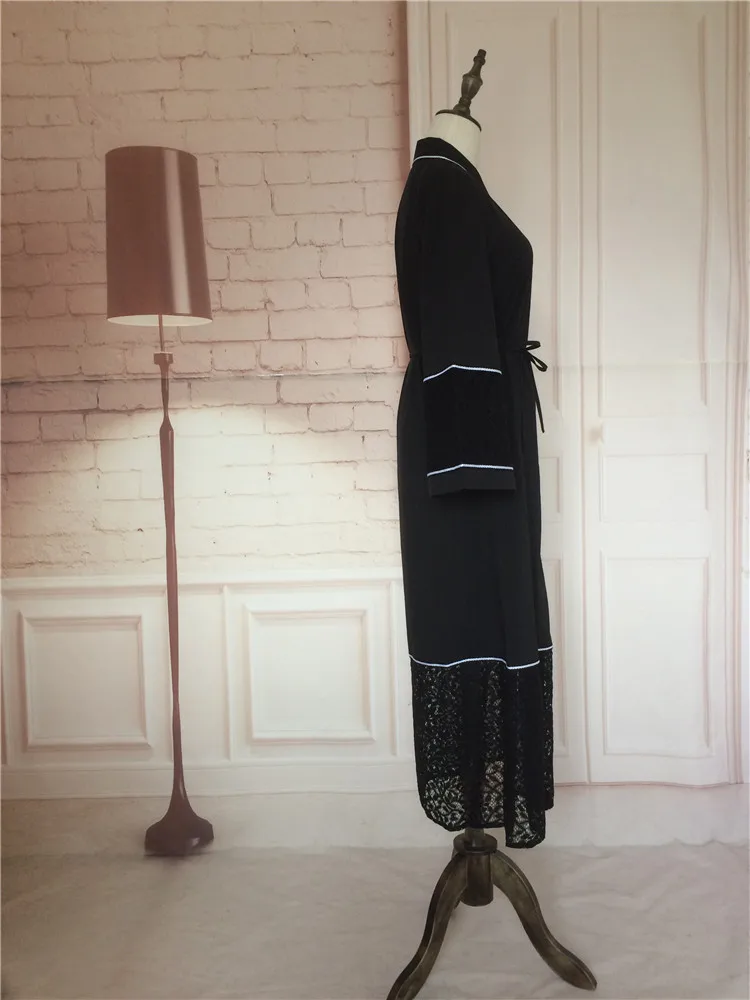 Женский мусульманский халат Abaya черный кружевной кардиган с длинными рукавами
