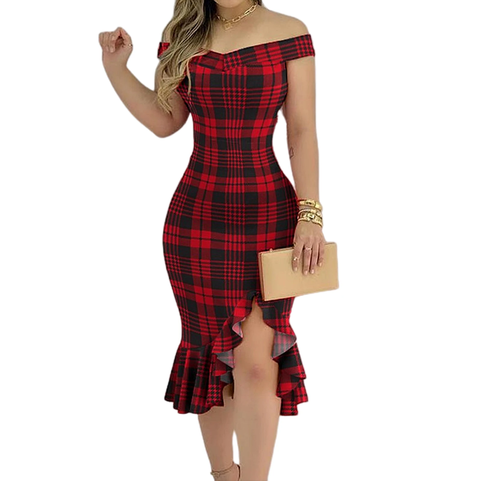 

Sexy Party Night Club Dress 2021 Women One Shoulder Bandage Split Dress Elegant Ruffles Red Bandage Bodycon Vestidos