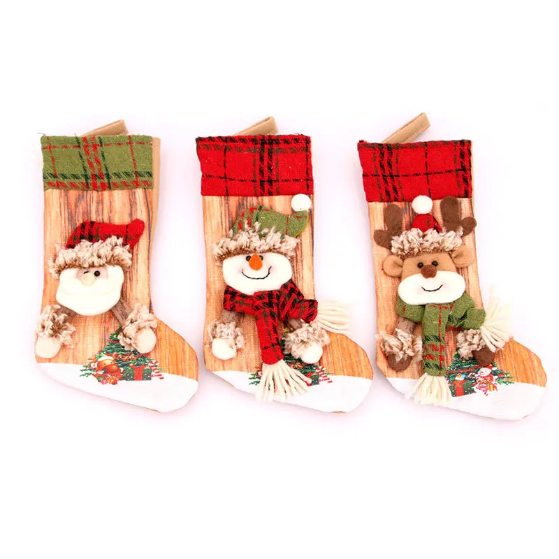 

2022 Happy New Year Three-dimensional Printed Christmas Stocking Gift Bag Old Man Snowman Christmas Ornaments Children's Gifts