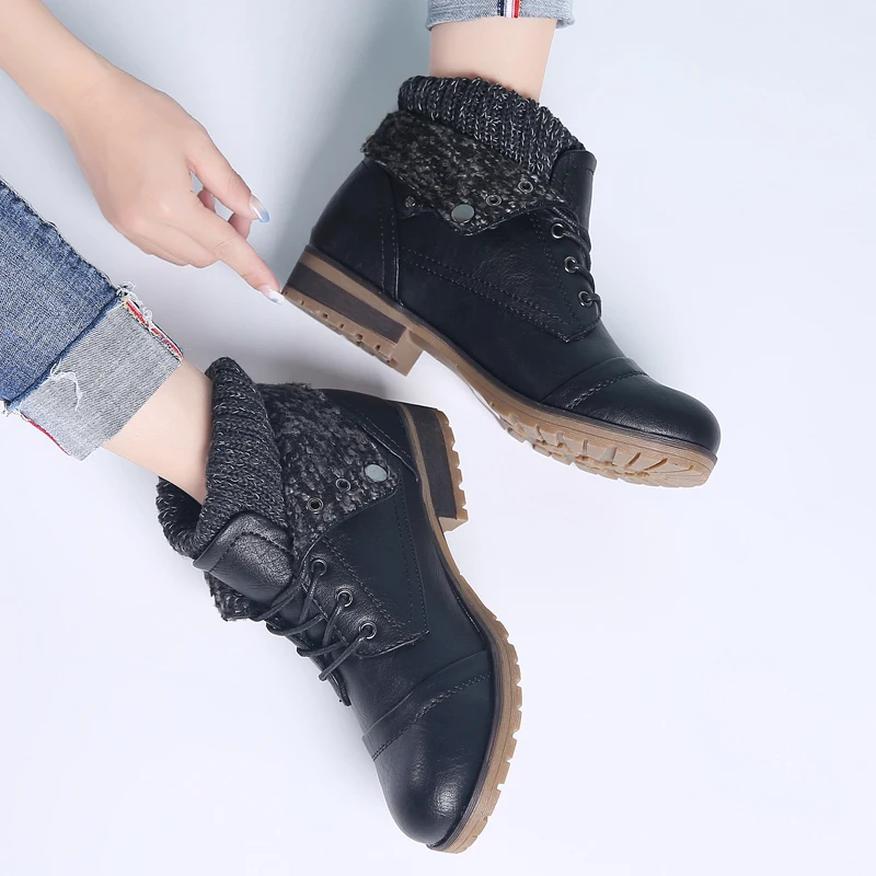 Женские ботильоны из натуральной кожи TKN теплые зимние ботинки на платформе со