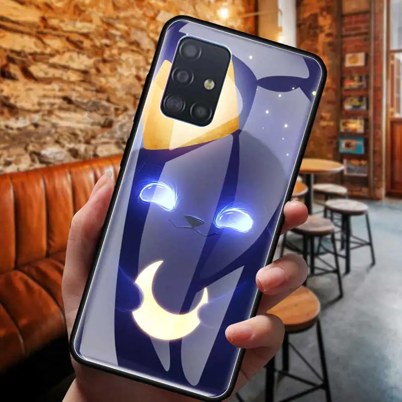 

Tempered Glass Phone Case for Samsung Galaxy A91 A71 A51 A41A31 A21s M51 M31 M21 Cover Back Coque Alien Little Monster Shell Bag