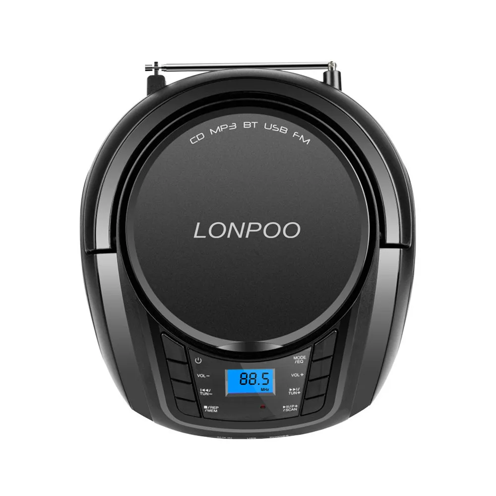 Bluetooth CD плеер LONPOO портативный проигрыватель USB стерео сабвуфер динамик FM радио AUX