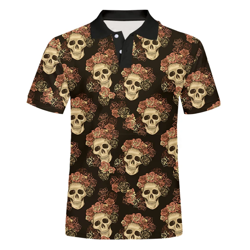 Летняя рубашка-поло UJWI с коротким рукавом розовая черепом в стиле хип-хоп