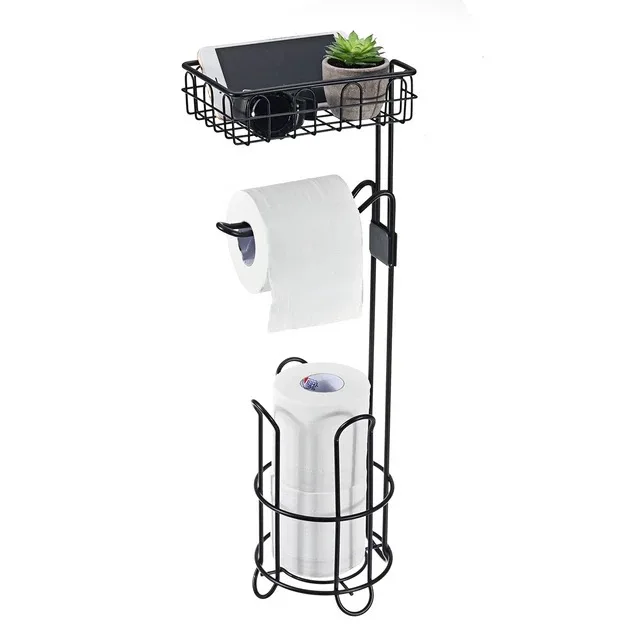 

Floor Standing Metal Paper Roll Towel Holder Stand Organizer Toilet Paper Rack Vertical Storage Basket Iron Bathroom Hardware