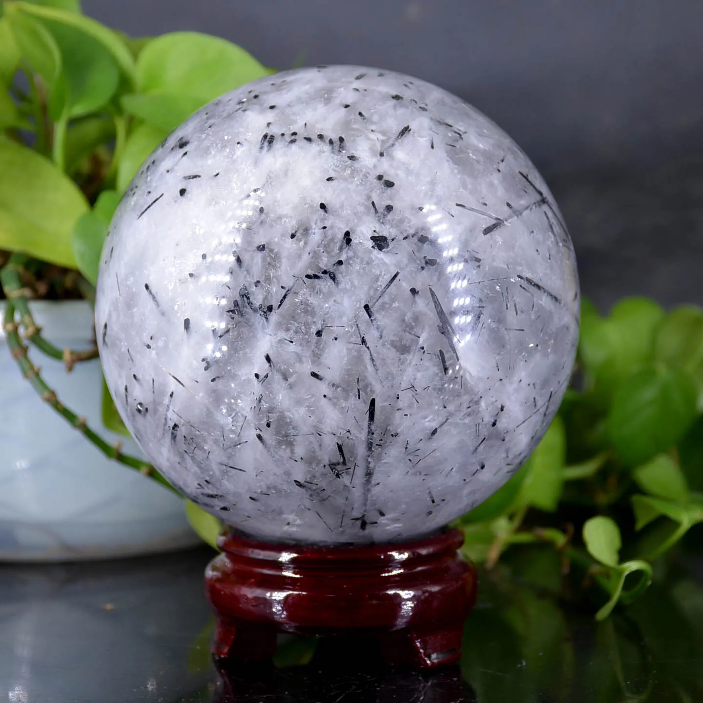 

Natural Tourmaline Black Hair Quartz Crystal Ball Healing Home Decoration Sphere Dark Energy Chakras Heal Decoratio