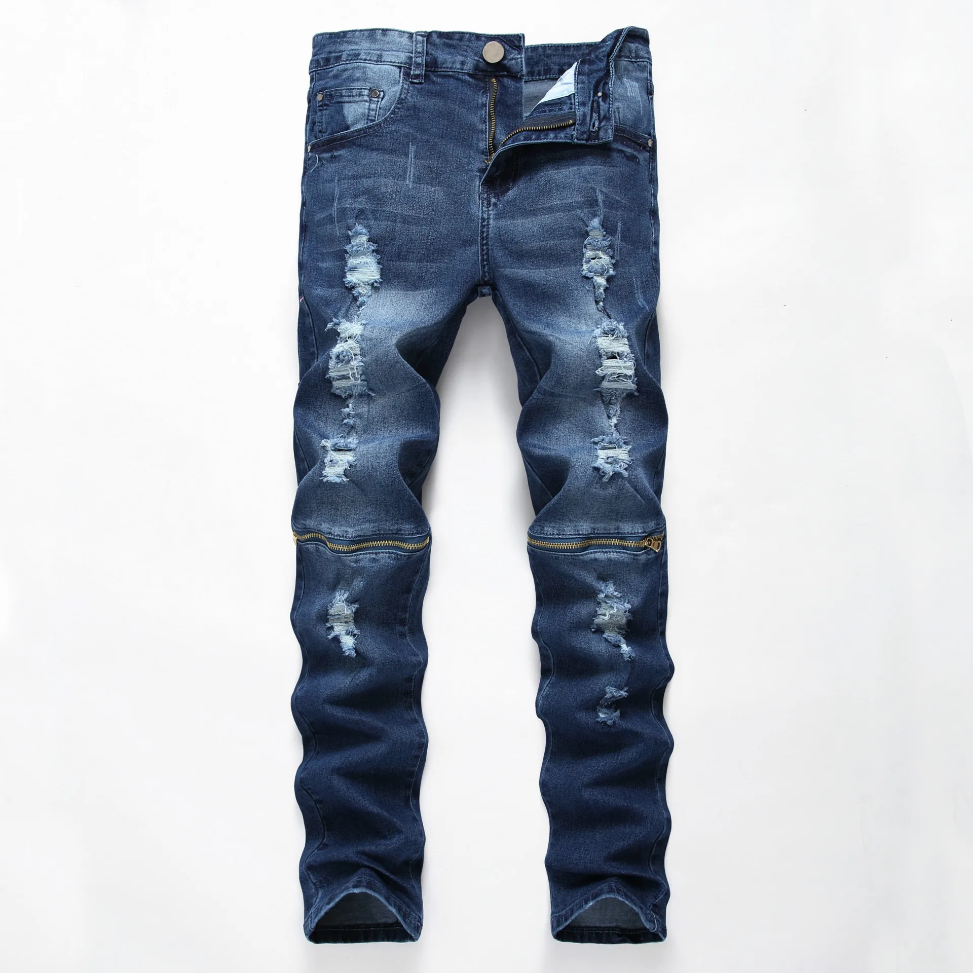 

White Ripped Jeans Men With Holes Super Skinny Famous Designer Brand Slim Fit Destroyed Jeans Pencil pants Slim zipper Jeans