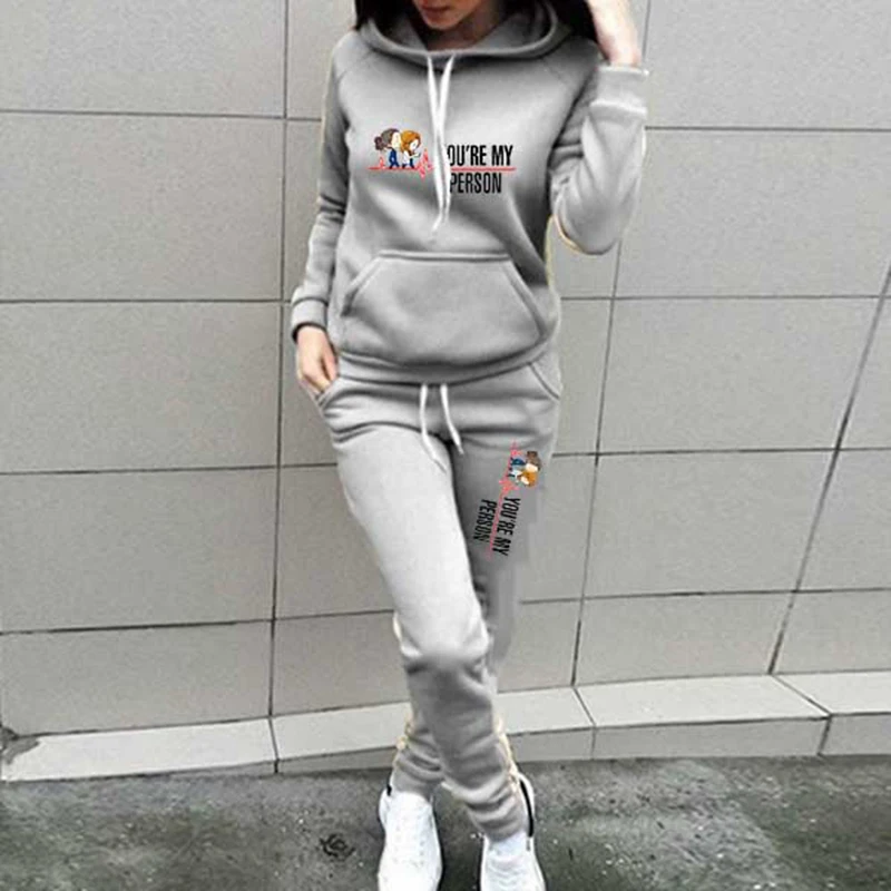 

2021 Korean Fashion Women's Plus Size Hoodies Casual Sport Suit Hooded Sweatshirts Autumn Winter Femme Two Piece Set Sweatpants