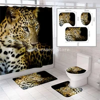 leopard black animal cheetah bathroom shower curtain set toilet mat lid rug curtain sets with12 hooks 180x180cm 1pc34pcs