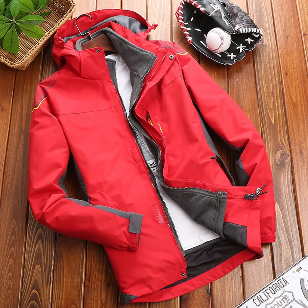 Men Fashion Hoodie Hat Detachable Windbreaker Waterproof Jacket Breathable Sport Outdoor Coat Softshell Fleece Jacket Mujer