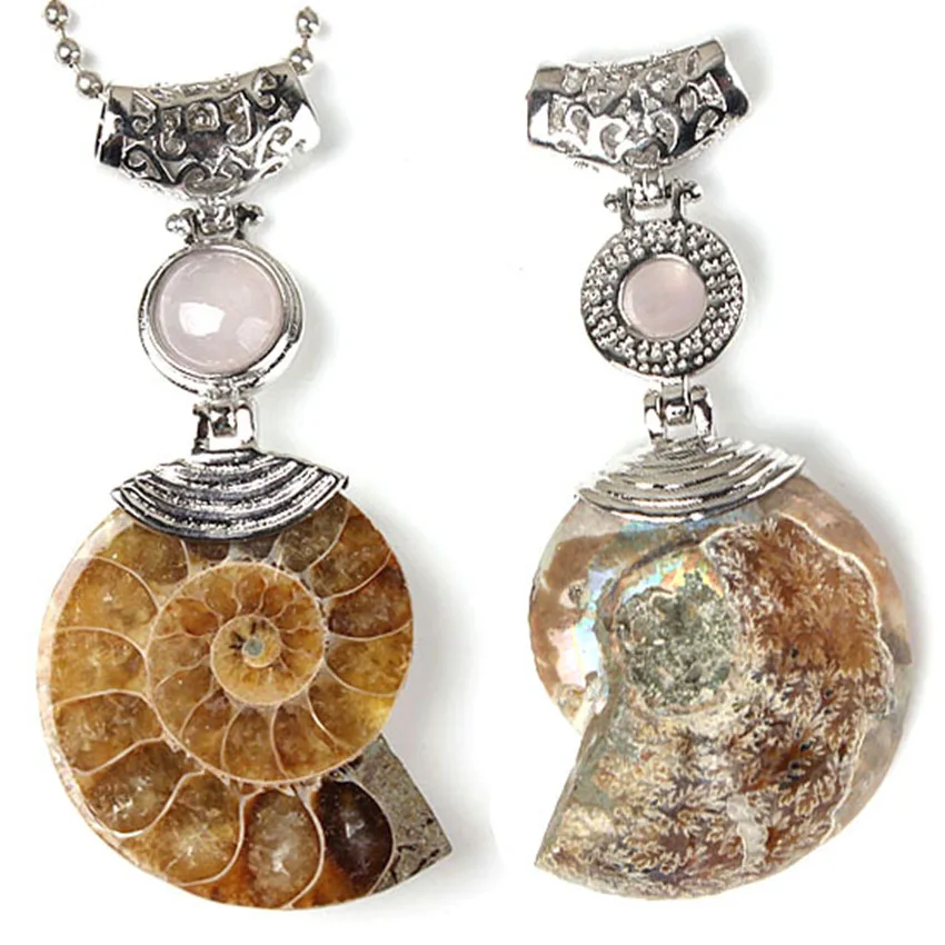 XSM натуральный аммонит подвески розовые кварцевые бусины инкрустированные