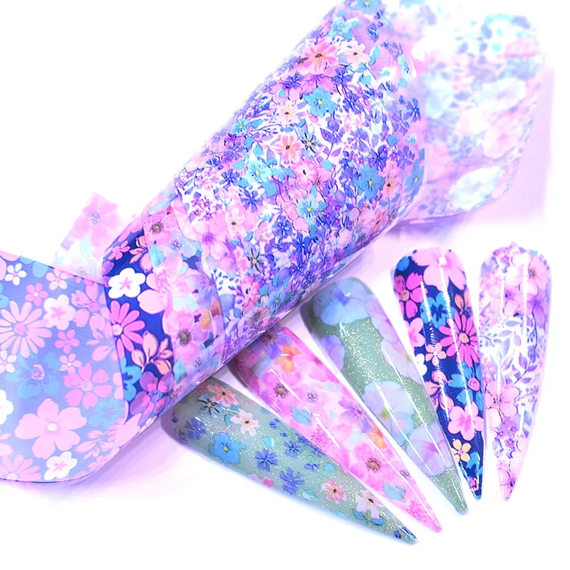 

15x4cm Nail Foils Fresh Flower Series Pink Blue Foils Paper Nail Art Transfer Sticker Slide Nail Art Decals Nails Accessorie