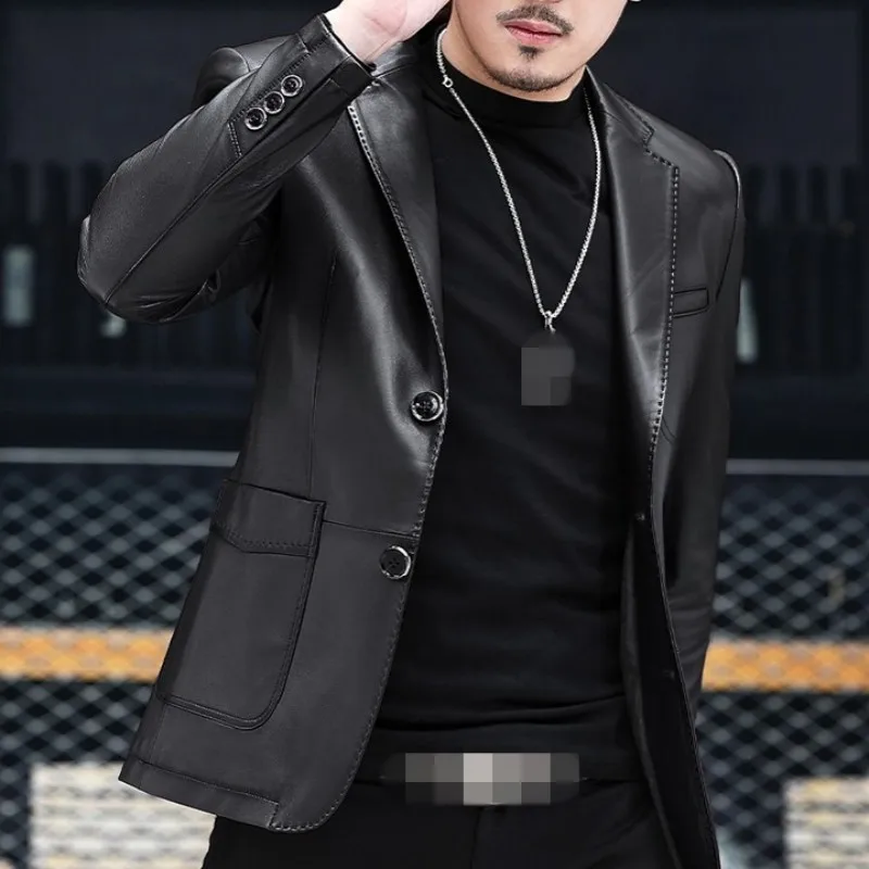 

Brand Genuine Leather Suit Jacket Men Business Casual Sheepskin Jacket High Quality Slim Single Breasted Blazer Plus Size 4XL
