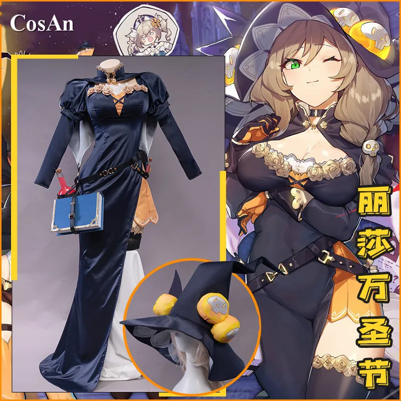 

Костюм для косплея Game Genshin Impact Lisa, элегантное официальное платье на Хэллоуин, униформа ведьмы, фотосессия для вечеринки