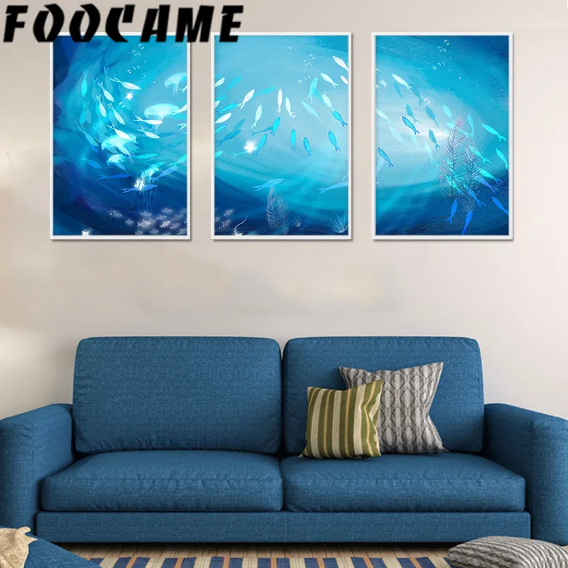 Скандинавские простые абстрактные рыбы группа море плакаты и принты настенная
