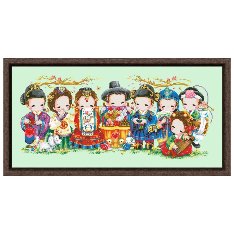 

Korea nuptials cross stitch kit cartoon 18ct 14ct 11ct light green fabric cotton thread DIY embroidery kit home wall decoration
