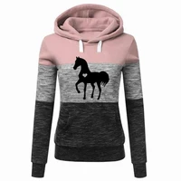 new fashion hoodies for women horse love print splice sweatshirt autumn cotton casual sportwear tops