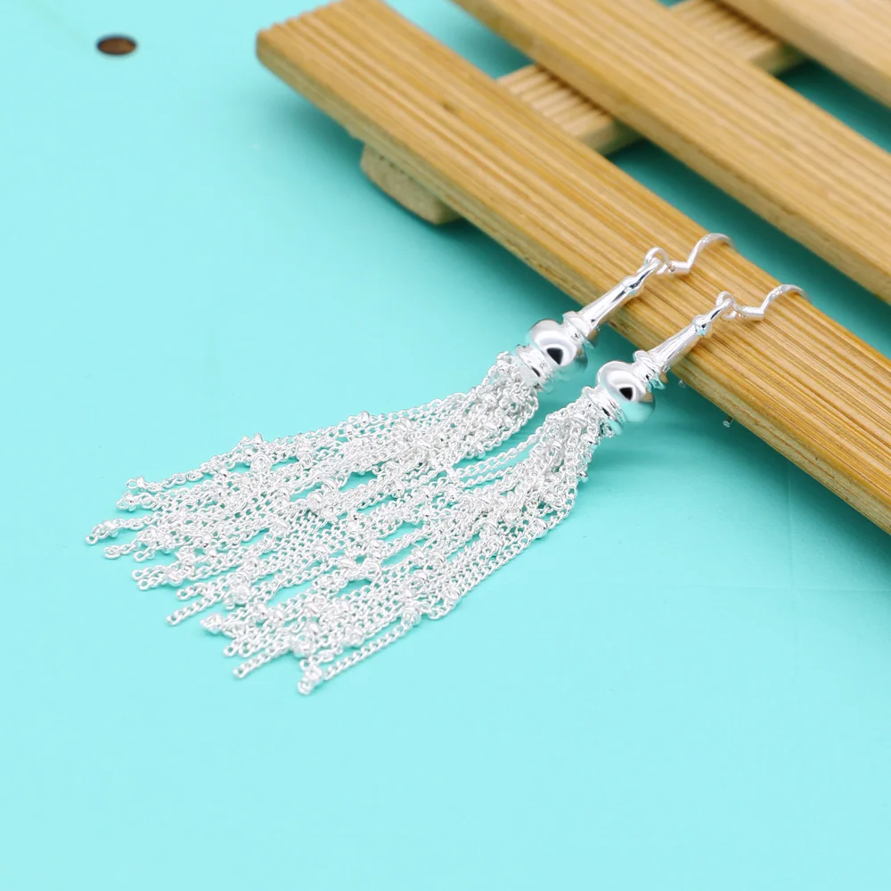 Ретро мода преувеличенный геометрические длинные висячие серьги с 925 серебряные