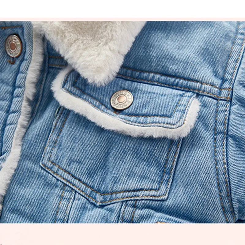 Famuka зимняя детская куртка из искусственного кроличьего меха джинсовая для