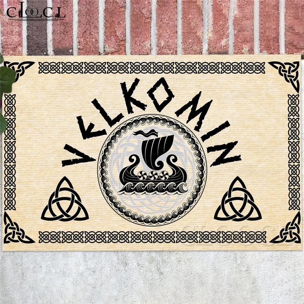 

CLOOCL Viking Carpets 3D Graphic Old Norse Velkomin Viking Welcome Indoor Doormat Nordic Welcome Door Mat Rug Housewarming Gift