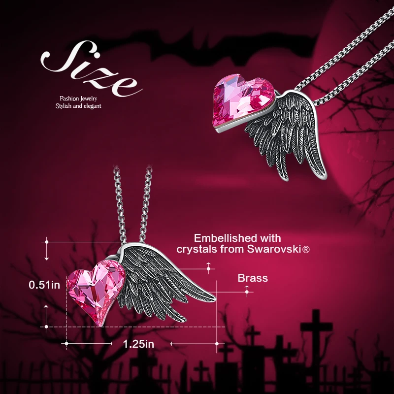 CDE Angel Wings ожерелье с подвеской для женщин, украшенное кристаллами Swarovski сердечко, любовь, ожерелье на цепочке, ювелирное изделие