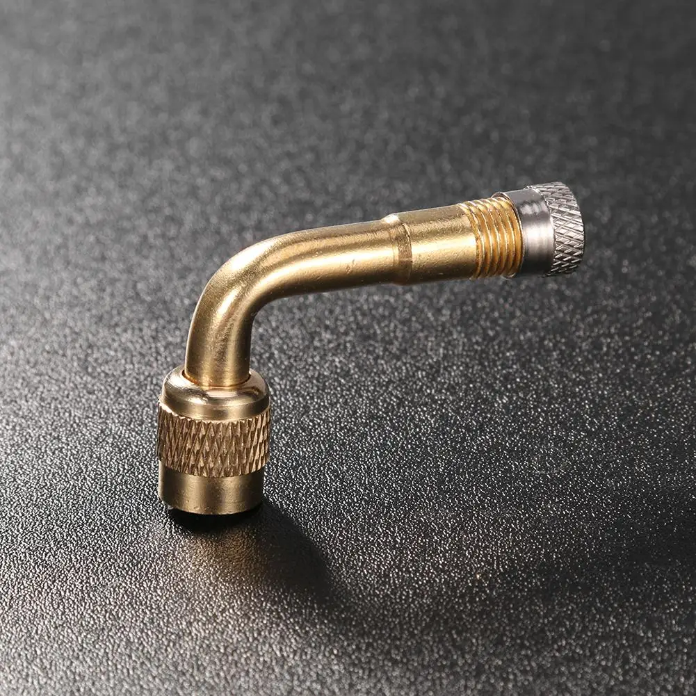 

90 Degree Brass Air Tyre Valve Schrader Stem Extension Adapter (Gold)