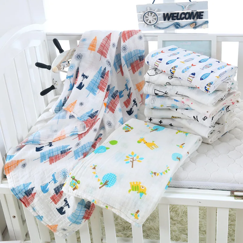

1pc Muslin 120*110cm Cotton Baby Swaddles Soft Newborn Blankets Bath Gauze Infant Wrap Sleepsack Stroller Cover Play Mat