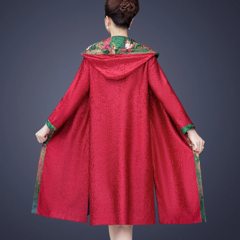 Весенняя женская куртка-бомбер в национальном стиле шелковое пальто с капюшоном