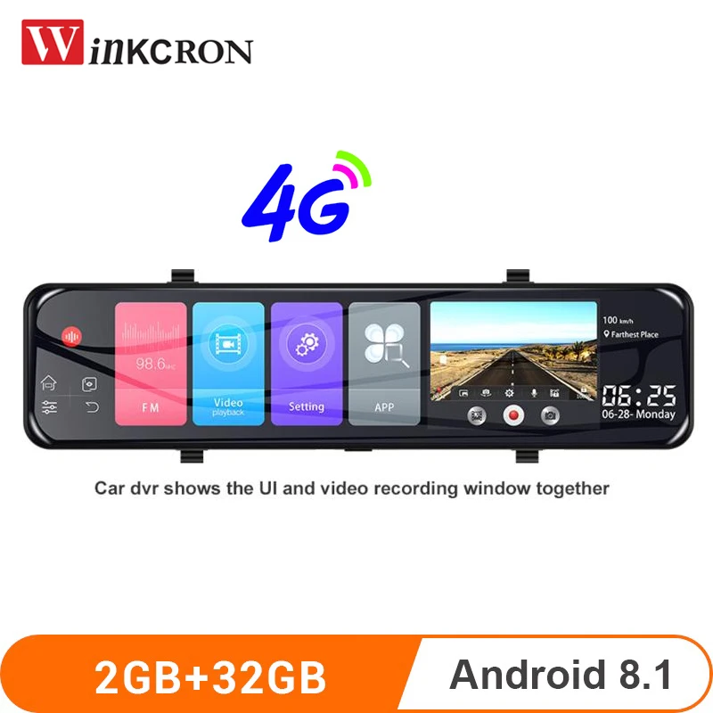 Зеркало видеорегистратор 4G 12 дюймов IPS GPS Android 8 1 Wi Fi Bluetooth ADAS 2G DDR 32 Гб