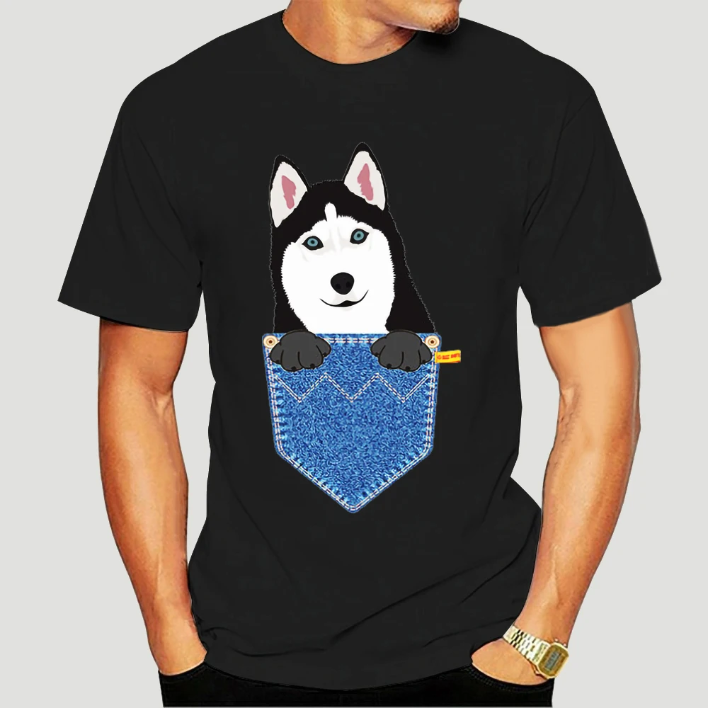 

2021 Fashion Siberian Husky Pocket Dog Birthday Gift T-Shirt Men's Ladies Unisex Fit Tees Tee Shirt