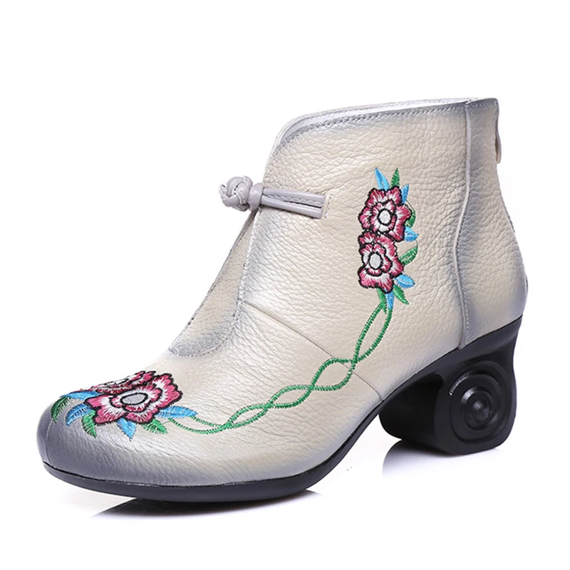 SONDR botines mujer booties shoes woman high heel genuine leather ankle boots for women embroider ethnic retro zipper chaussure | Обувь