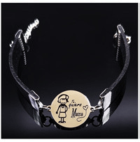 HERMANA Leather Stainless Steel Bracelets Women Brother Bracelets& Bangles Jewelry pulseras acero inoxidable mujer B18167