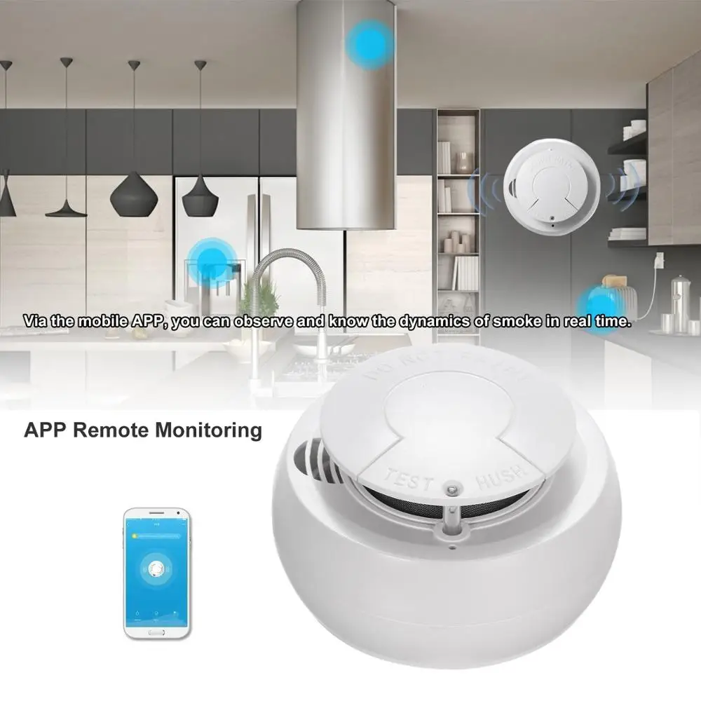 

WiFi Smoke Detector Intelligent Fire Alarm Detector Smoke Sensor Support APP Remote Monitoring Home/Kitchen/Store/Hotel/Factory