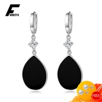 fuihetys women earrings 925 silver jewelry with zircon gemstone water drop shape ear accessories for wedding party bridal gift