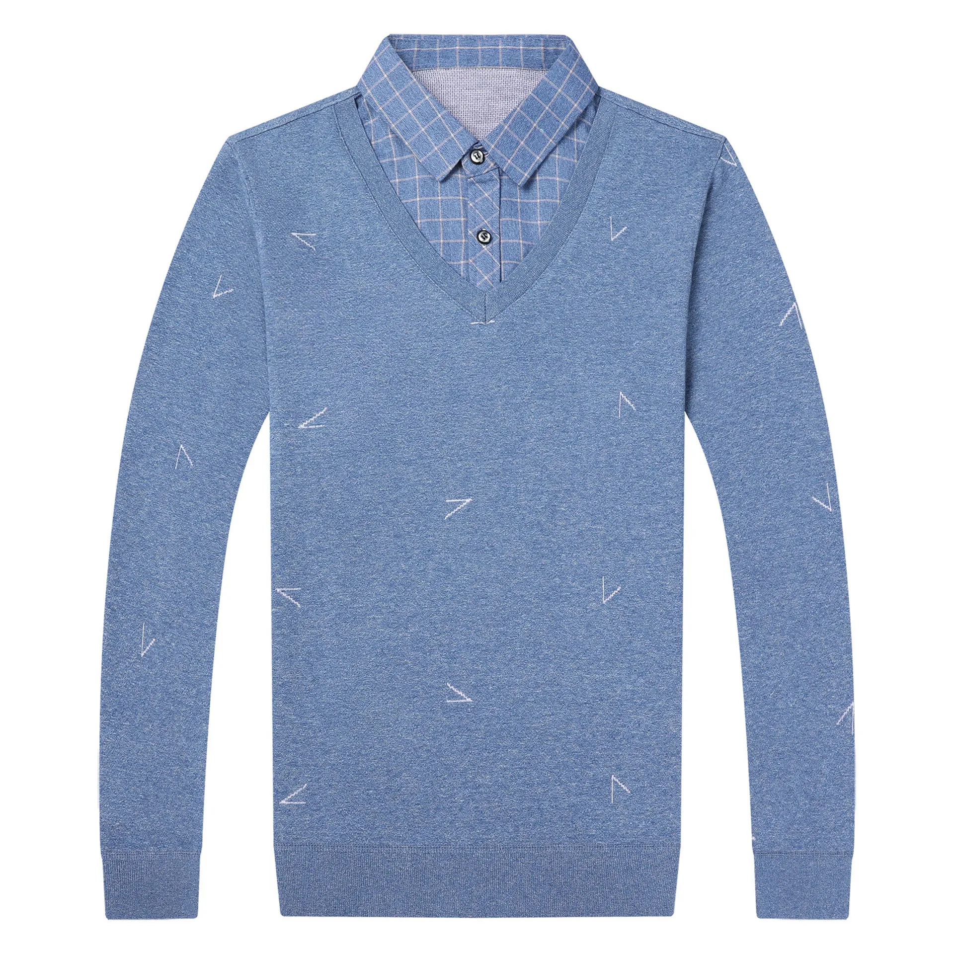 

2021 Spring New Fake Two-Piece T-Shirt Male Long-Sleeved Korean Fashion Casual Trend Printing Bottoming Shirt MCQSa09