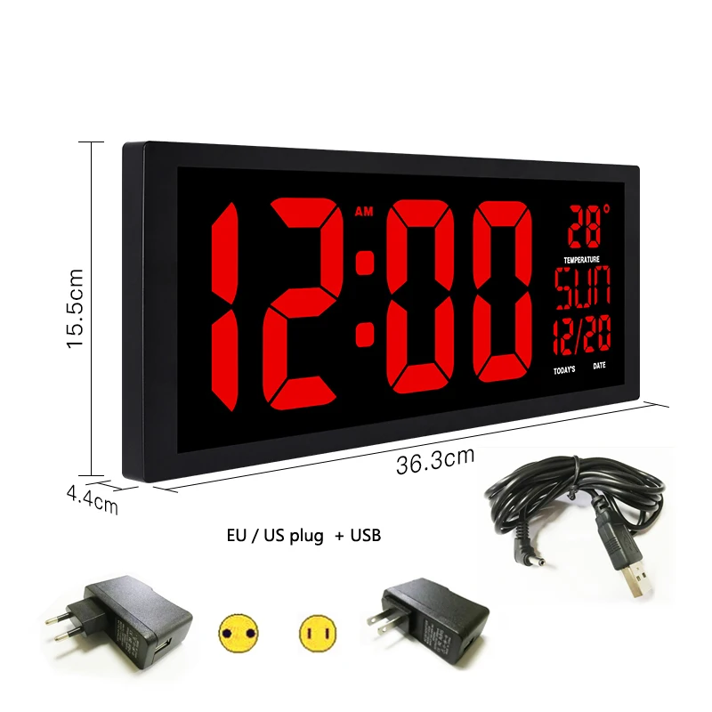 New Red LED Wall Clock Table Dual-use Home Large Clocks Big Digits EU/US Office Decor USB Modern Design | Дом и сад