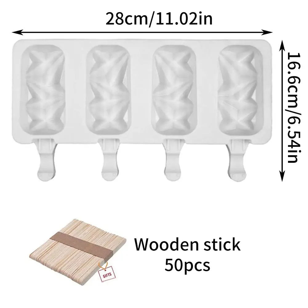 

4 Cell Silicone Ice Cream Mold Popsicle Molds DIY Homemade Dessert Freezer Fruit Juice Ice Pop Maker Mould With 50 Wooden Sticks