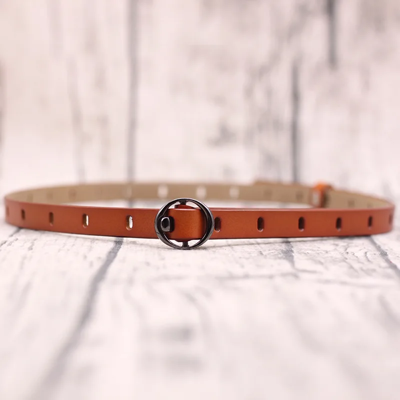 

Leather Belts for Women O-Style Black Buckle Skinny Dress Belt