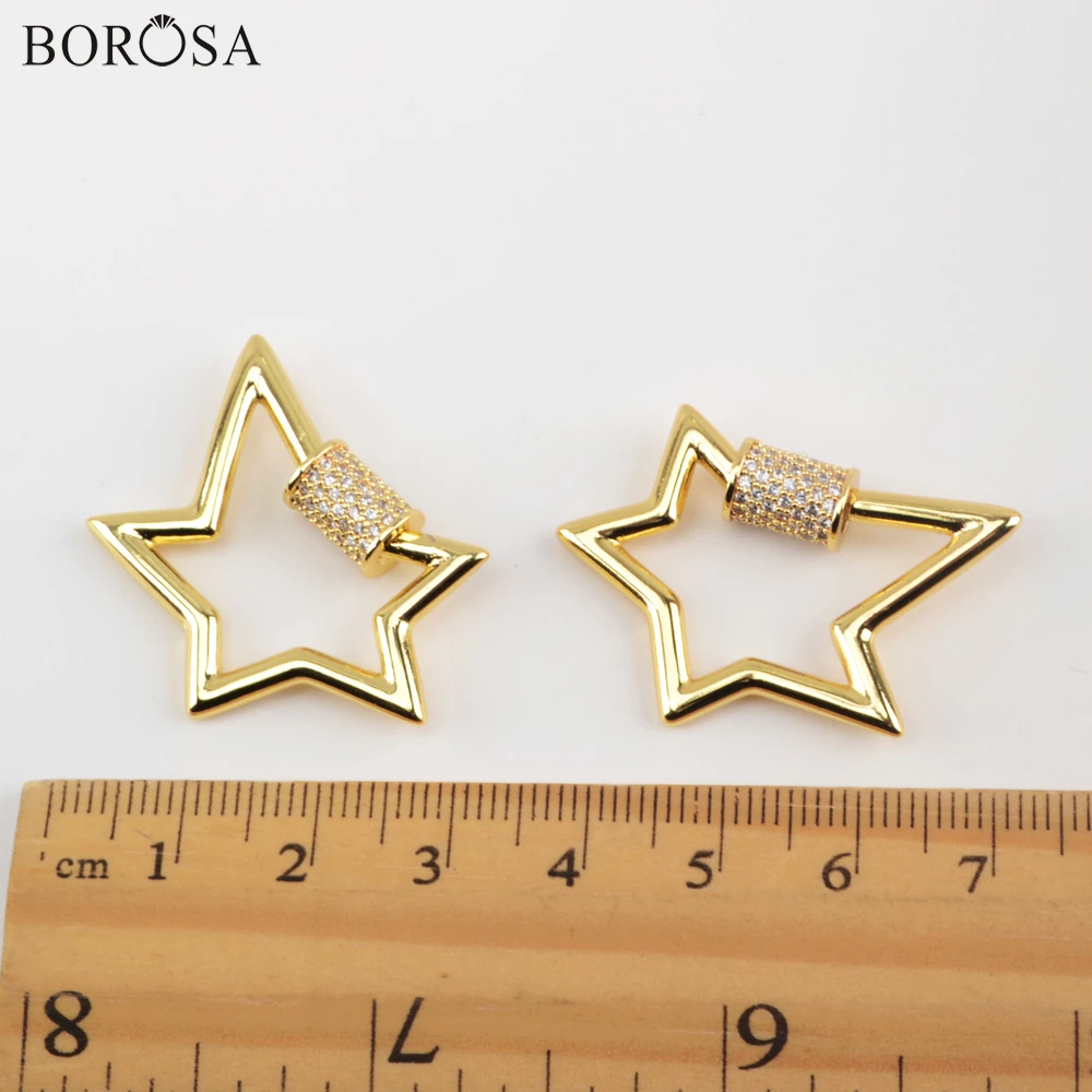 

BOROSA Star Shape Screw Clasp Gold Charms Micro Paved CZ Star Clasp for Pendant Necklace Making Bracelets Clasp Fittings WX1343
