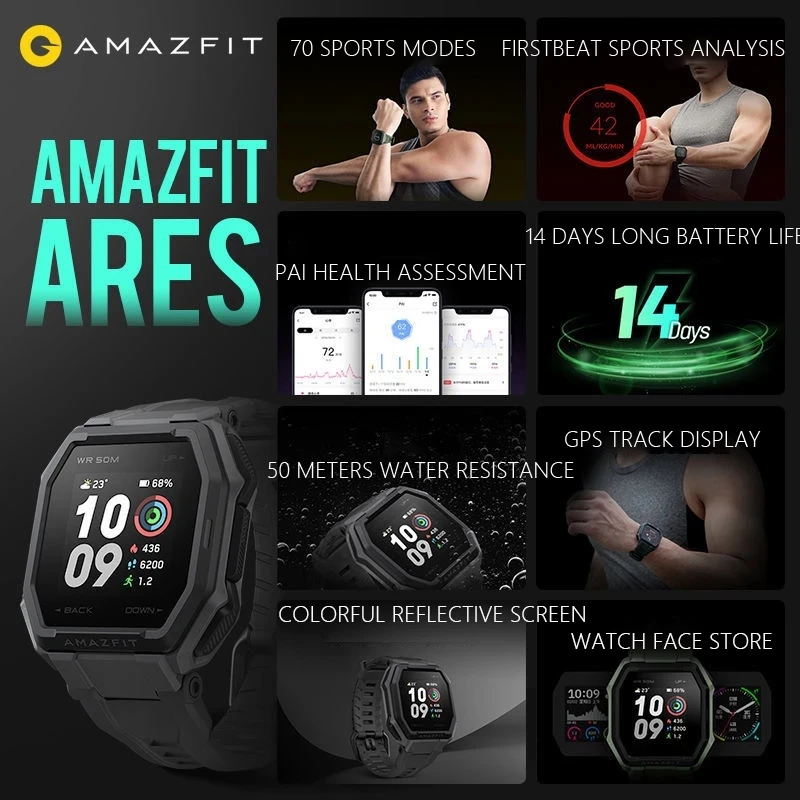 Смарт-часы Xiaomi AMAZFIT Ares мужские спортивные водонепроницаемые с GPS