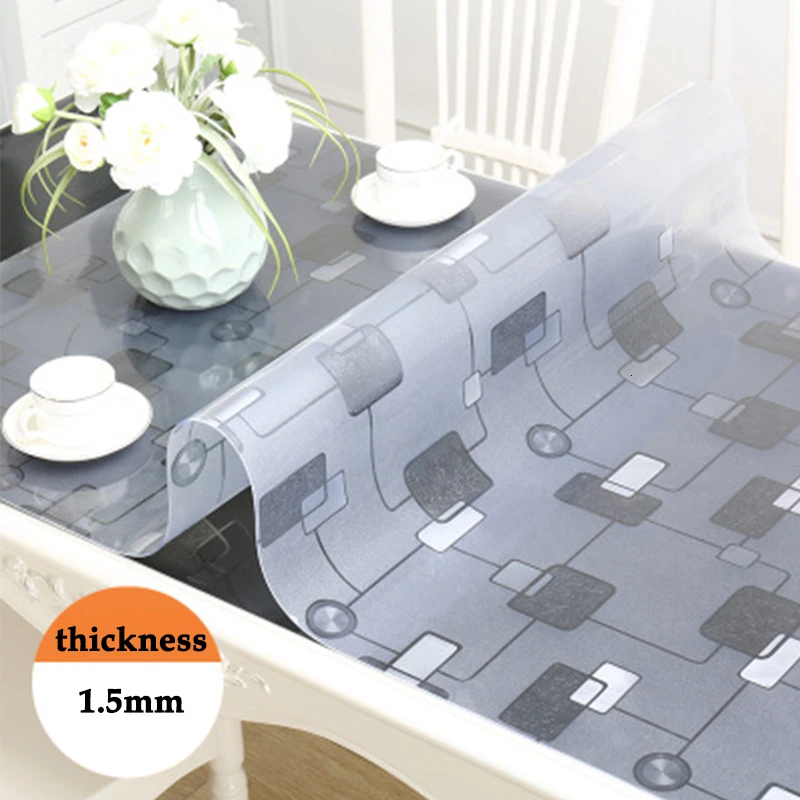 Geometric patterns CAKEHOUD, Современная прозрачная Водонепроницаемая скатерть из ПВХ, покрытие для кухонного стола, водонепроницаемая мягкая скатерть из стекла, 1,5 мм - Цвет: Geometric patterns