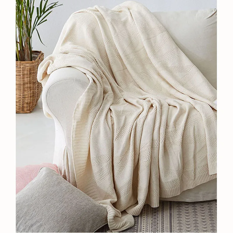 Хлопковое одеяло в скандинавском стиле шаль для сна офиса дивана вязаное с