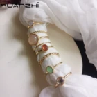 Кольца HUANZHI женские, летние, серебристые, с разноцветными камнями