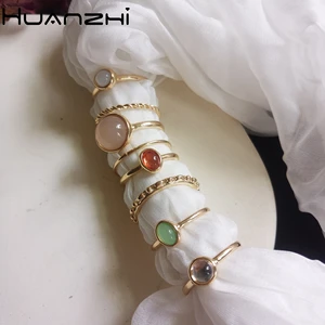 Кольца HUANZHI женские, летние, серебристые, с разноцветными камнями