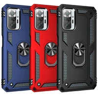 shockproof magnetic case for xiaomi redmi note 10 10s metal housing with finger ring holder hard pc back cover soft tpu frame