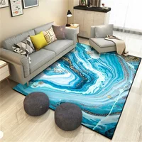 200*300cm Nordic Abstract Watercolor Blue Sea Water Pattern Golden White Bedroom Living Room Floor Mat Carpet Customization